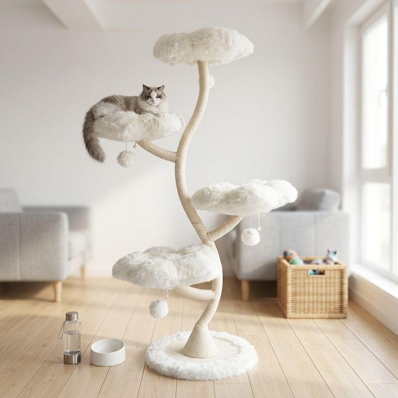 Rattan Multi-Layer Cat Bed Cat Tree Space-Saving Solid Wood Cat Climbing Frame Claw Grinding Toy Creative Cat Bed