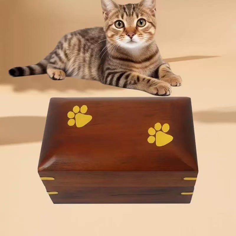 Pet Cremation Wooden Urns Handcrafted with Paw Print Memorial Ashes Urn for Dogs or Cats Wood