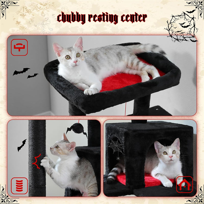 56.3" Gothic Cat Tree for Indoor Cats Sisal Covered Scratching Posts, Cozy Condo and Top Perch Black