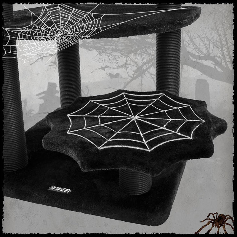 Large Gothic Halloween Cat Tower Black Indoor Wood Scratching Posts with Printed Coffin Bed Decorative Pet Bed for Cats