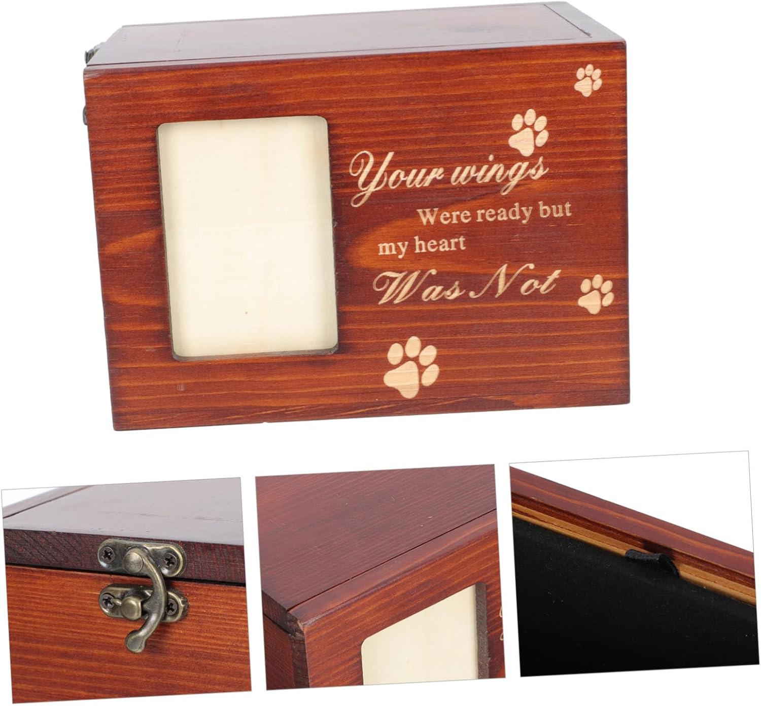 Eco-Friendly Classical Handmade Wood Rectangle Pet Cremation Urn for Cats & Dogs with Keepsake Photo Frame and Ashes Storage