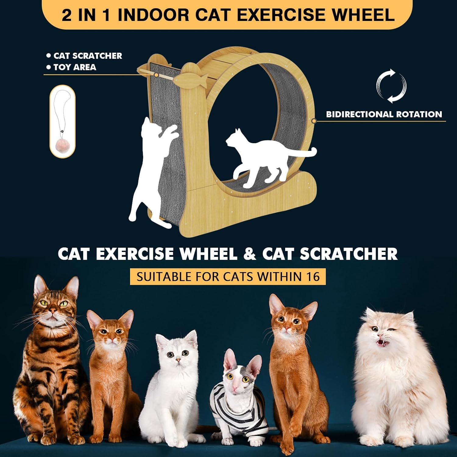 High Silent Indoor Cat Exercise Wheel Wooden Sports Scratcher Treadmill Shock Absorber Pet Interactive Movement Toy