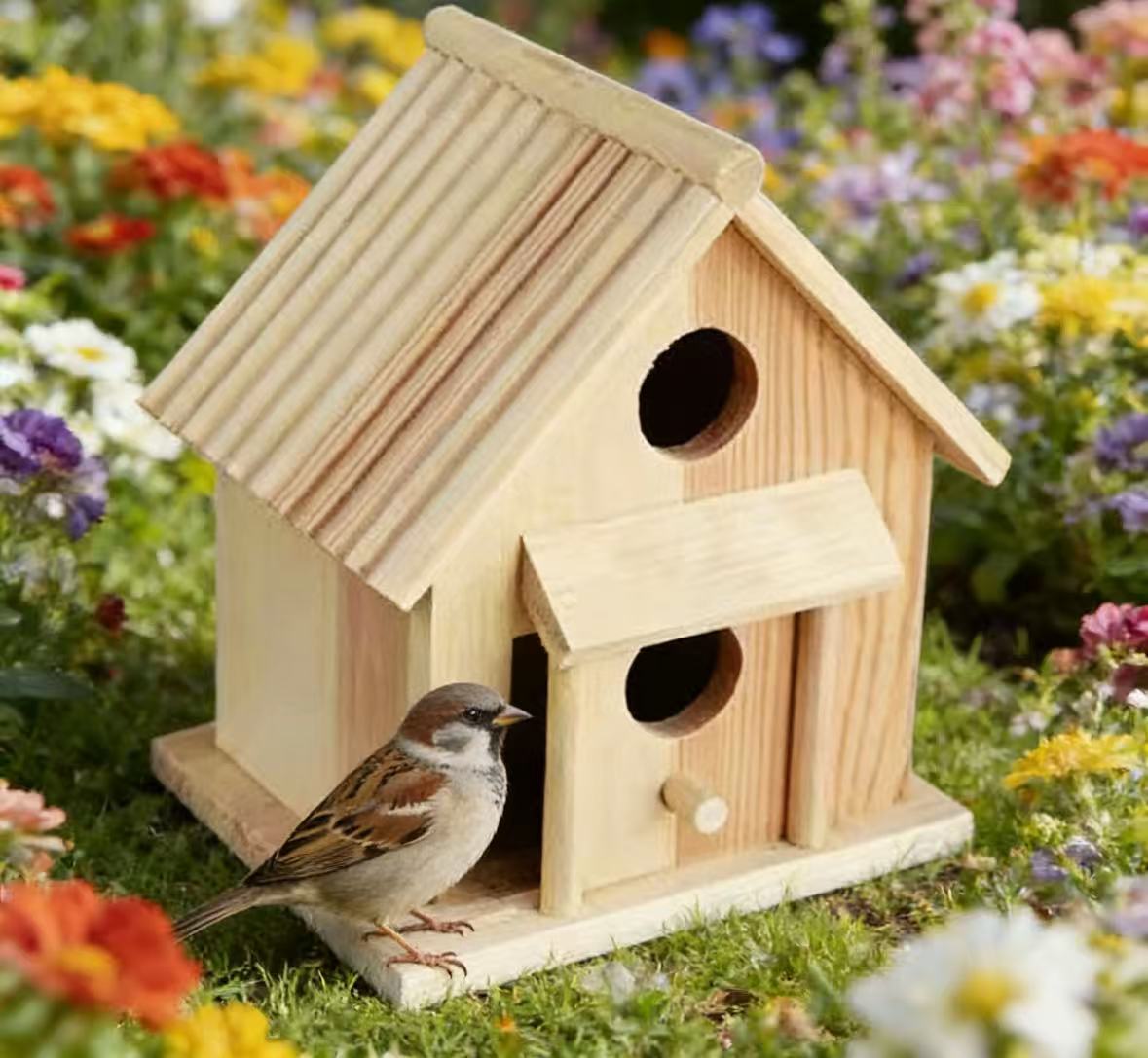 Wooden Bird House with Printed Patterns, Can Be Hung Outdoors or Used Indoors, Creative Pastoral Outdoor Bird Nest Villa Craft