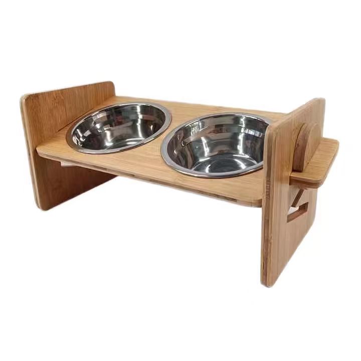 Adjustable Wood Elevated Pet Bowls for Small Dogs & Cats Quality Ceramic Feeders for Easy-to-Use Food & Water Bowl Station