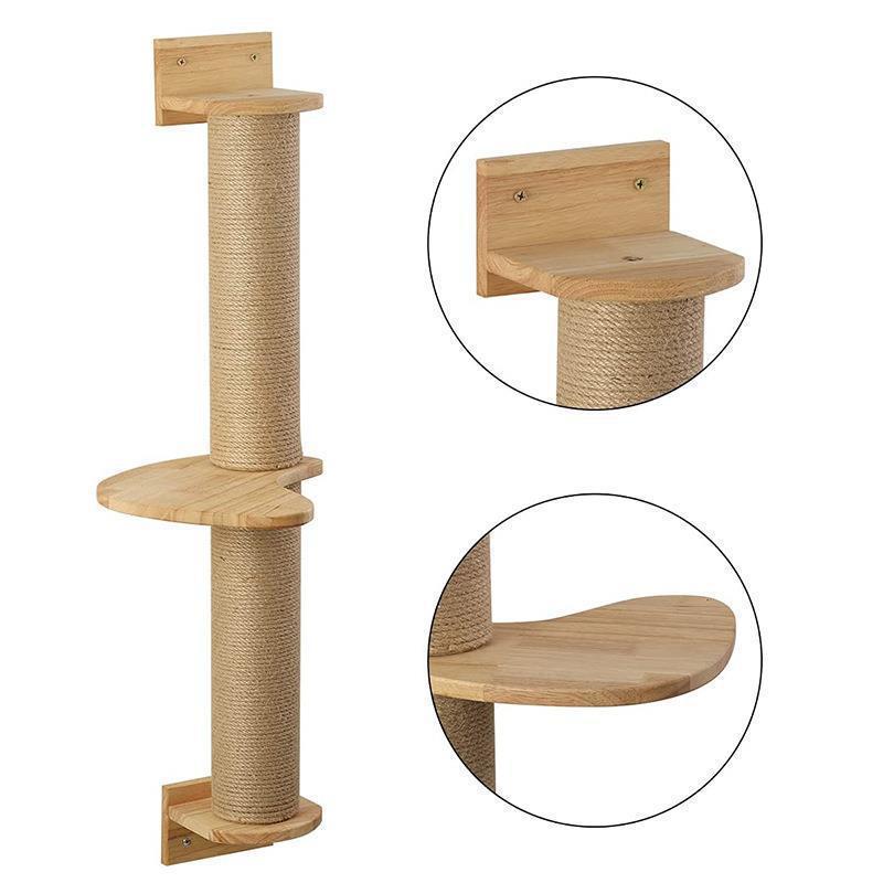 Cat Activity Tree cat Scratching Post Wall Mounted Wood Eco-Friendly Pine Hammock 5 Pcs Pet cat Accessories cat Wall Shelves