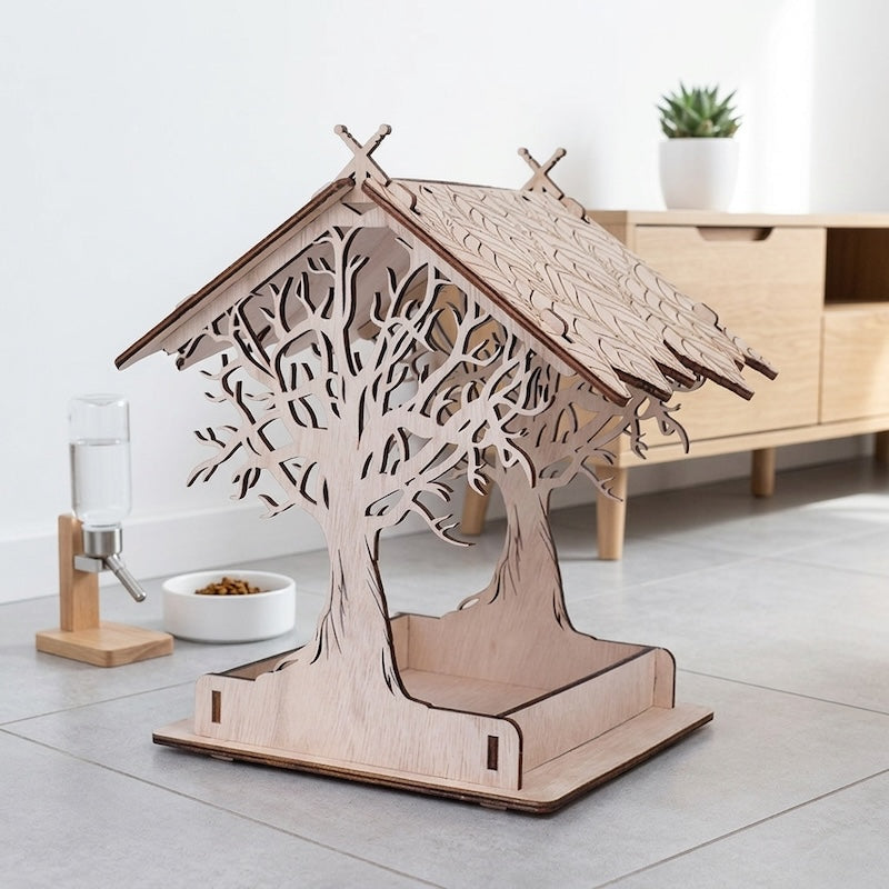 Wooden Courtyard Hanging Rope Style Creative Small Animal Automatic Feeder Outdoor Tree Hummingbird Feeding Bowl