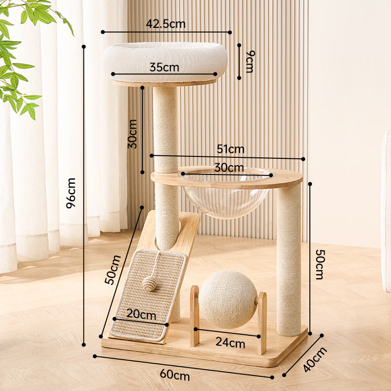 Luxury Large Solid Wood Cat Tree Tower With Cat Interactive Ball Toy Cat Climbing Frame With Cat Bed Cat Rolling Ball