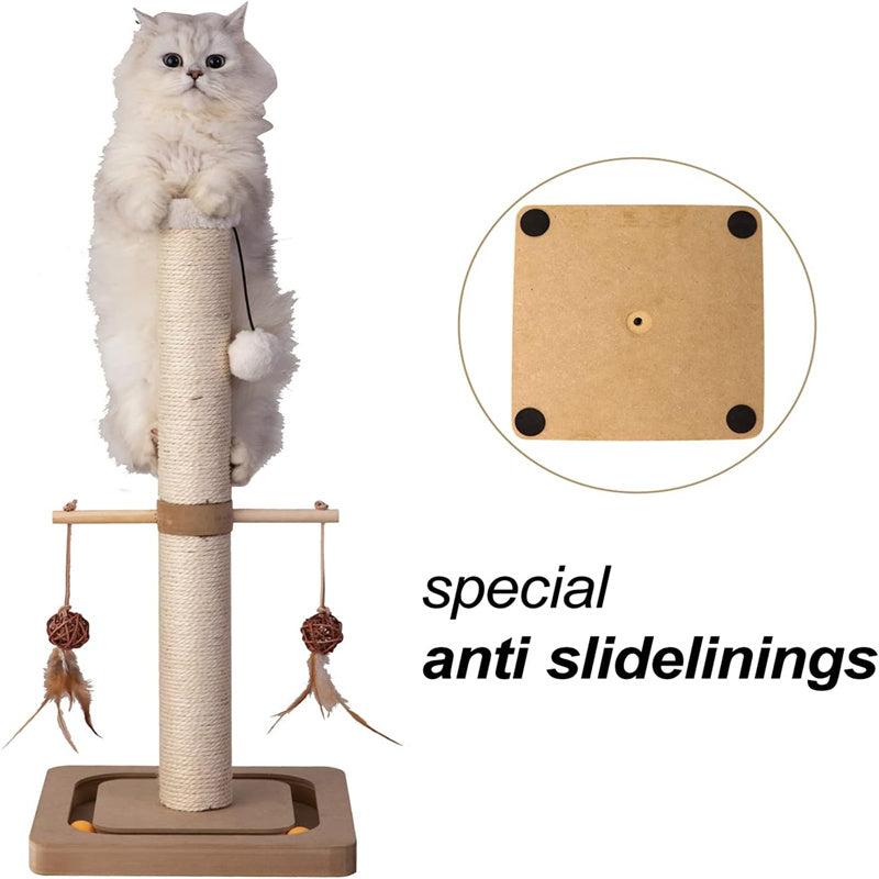 Premium Cat Scratching Post Wood Vertical Scratcher with Tracking Interactive Toys Sisal Print Design for Indoor Kittens & Cats