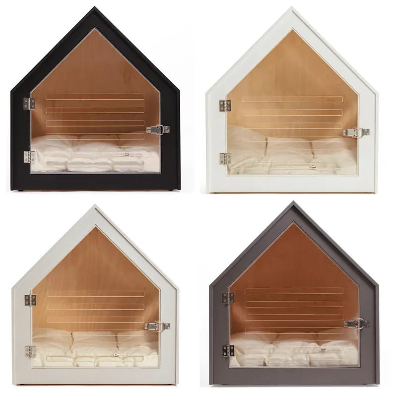 Cat House Foldable Wooden Cat House With Transparent Acrylic Door cat Houses Indoor cat Enclosure