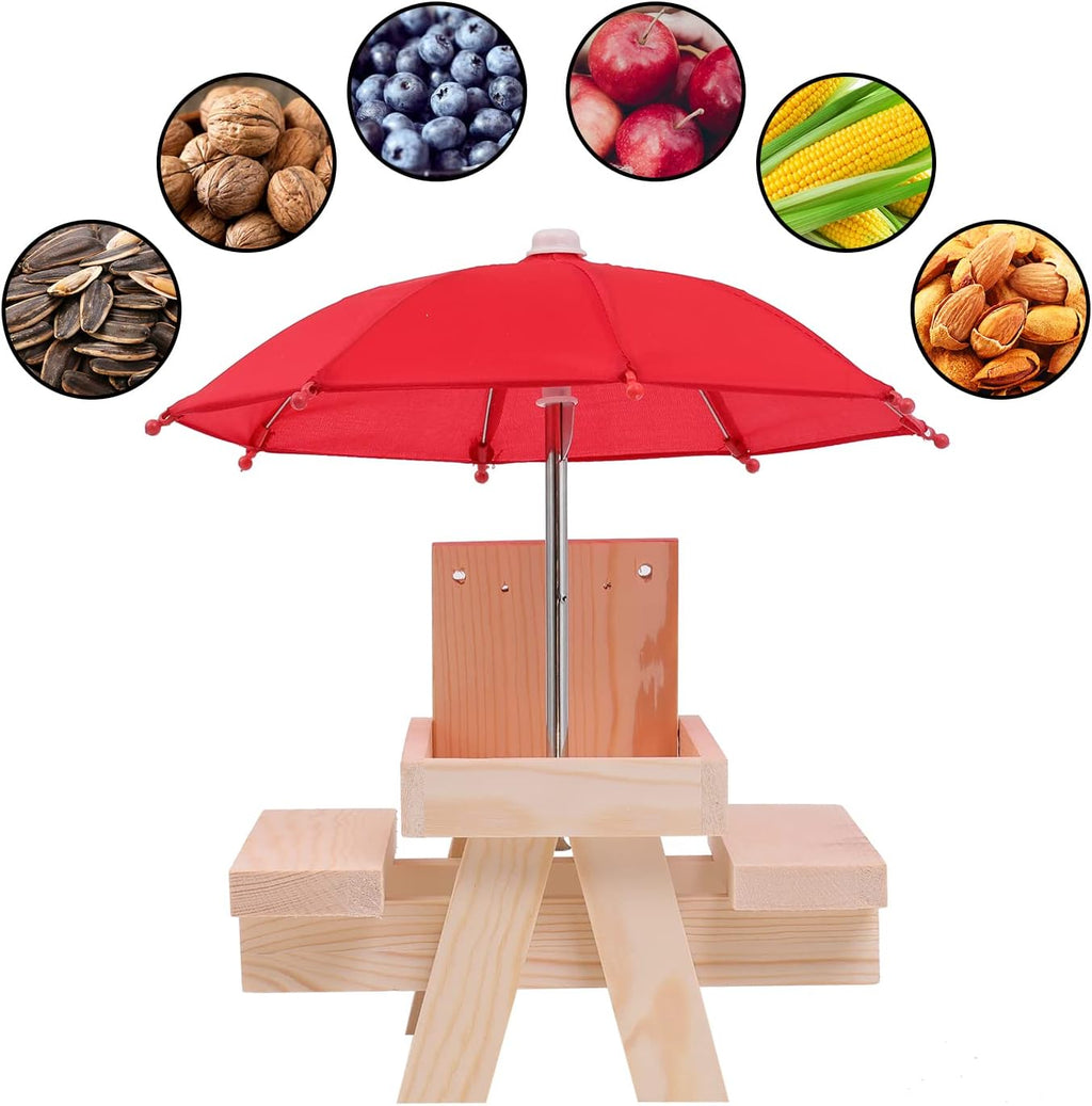 Sturdy Wooden Squirrel Feeding Station Umbrella-Mounted Tray Simple Installation Tabletop Bowl for Nuts Corn Husks for Peanuts