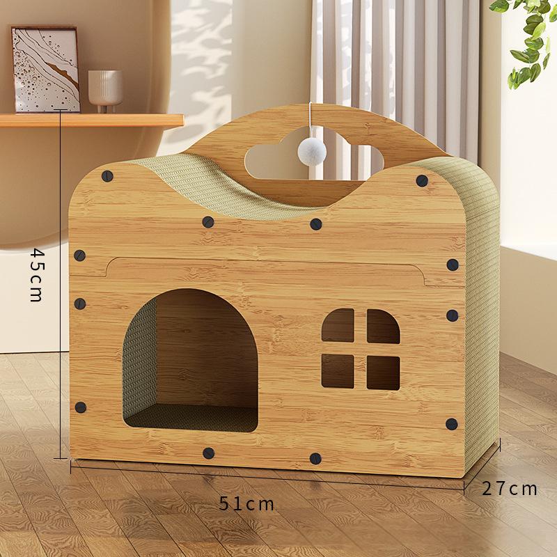 Corrugated Cardboard Cat House With Cat Toy Cat Scratcher Cat Product Wooden Cat House Cat Condo Cat House Scratch Pad