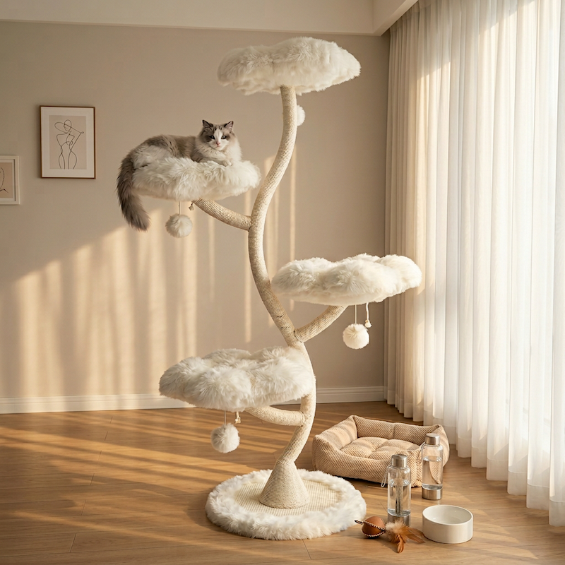 Rattan Multi-Layer Cat Bed Cat Tree Space-Saving Solid Wood Cat Climbing Frame Claw Grinding Toy Creative Cat Bed