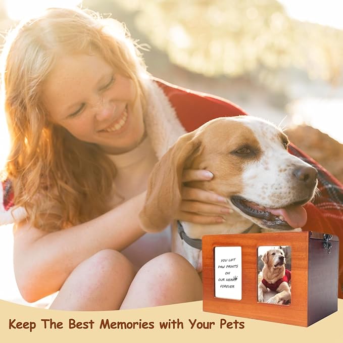 U-Shaped Lock Wood Pet Cremation Box Memory House with Commemorative Card for Pets up to 40 Pounds Animal Patterned