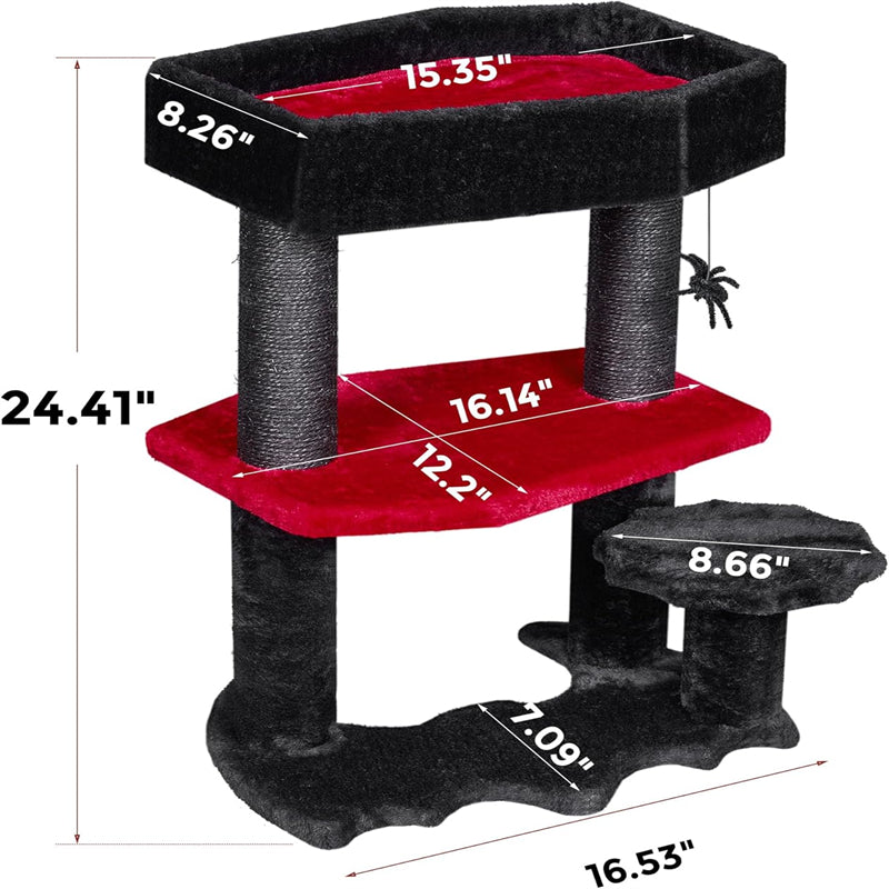Gothic Cat Tree With Coffin Cat Tower Coffin With Scratching Post Spider Hanging Ball Halloween Black Pet Furniture