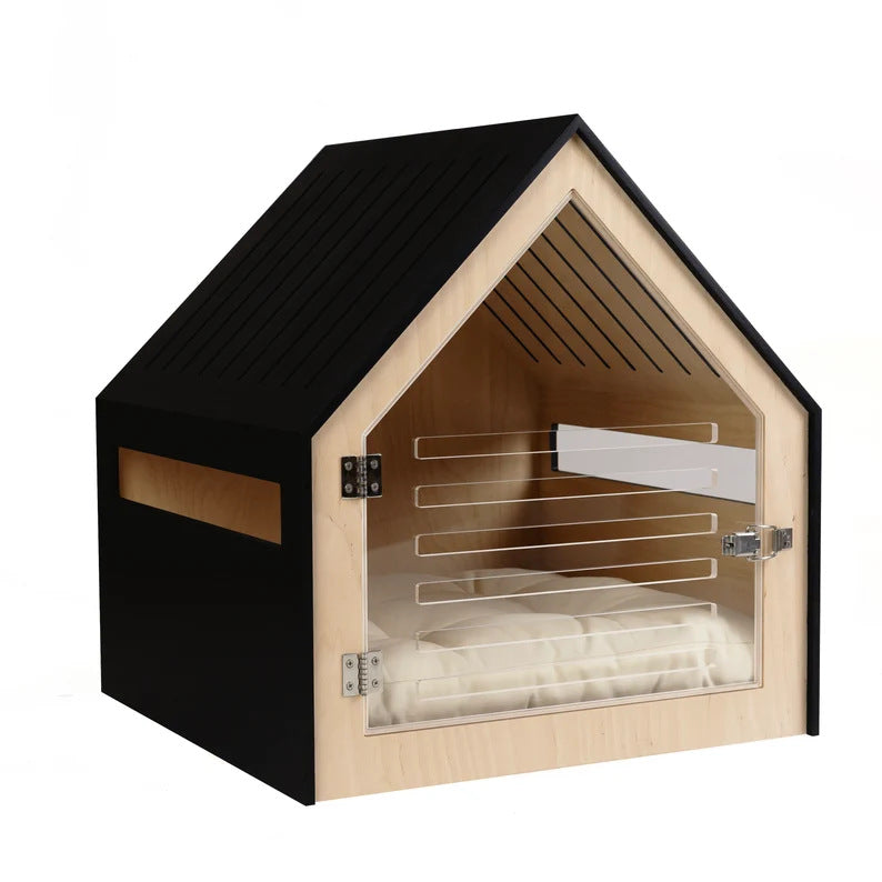 Cat House Foldable Wooden Cat House With Transparent Acrylic Door cat Houses Indoor cat Enclosure