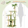 55\" Wood Cat Tree for Indoor Cats Multi-Level Large Cat Tower With Hammock Green Leaves Print Sustainable Feature