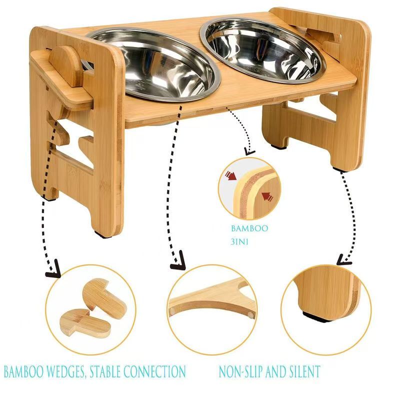 Adjustable Wood Elevated Pet Bowls for Small Dogs & Cats Quality Ceramic Feeders for Easy-to-Use Food & Water Bowl Station