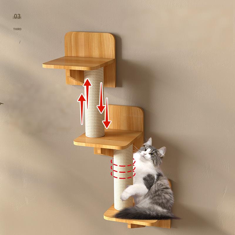 Cat Activity Tree cat Scratching Post Wall Mounted Wood Eco-Friendly Pine Hammock 5 Pcs Pet cat Accessories cat Wall Shelves